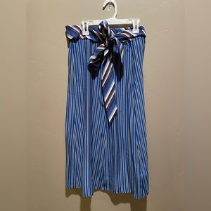 blue and white striped maxi skirt